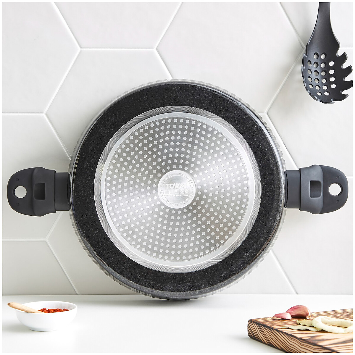 30cm Diamo Shallow Casserole Pan with Black Diamond coating black, TOWER