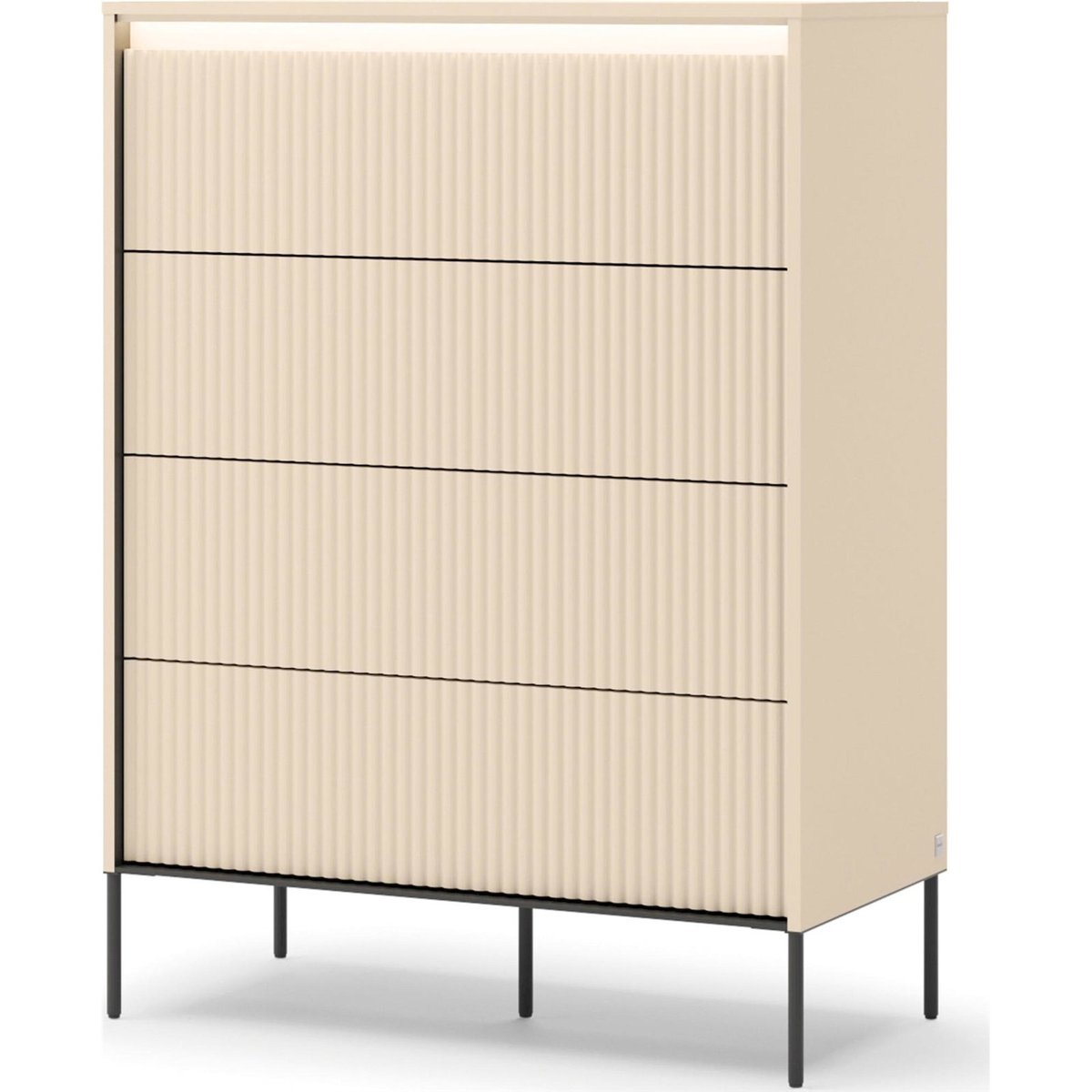 Commode haute bois TREND à façades rainurées beige sable et noir, RECOLLECTION