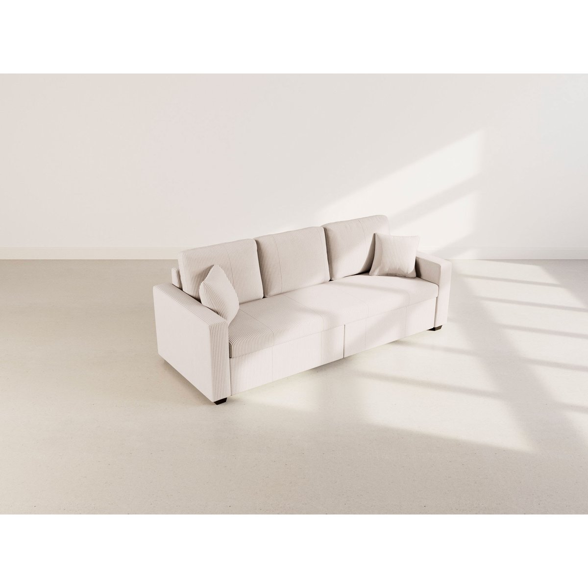 Canapé droit convertible velours côtelé 3pl, CYRUS beige, BEST MOBILIER