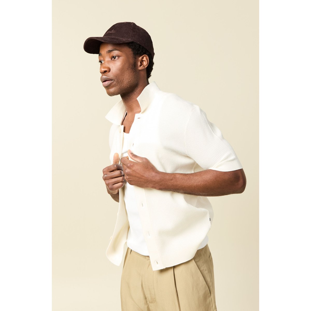 Chemise manches courtes col polo ecru, BONOBO