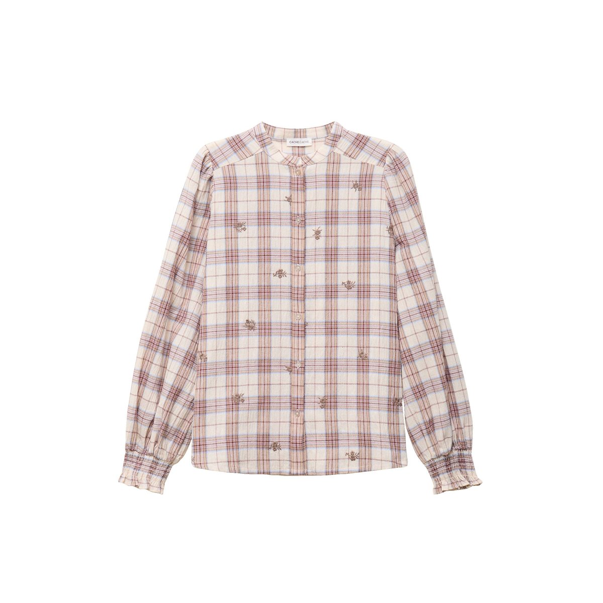 Blouse ample col montant manches longues beige, CACHE CACHE