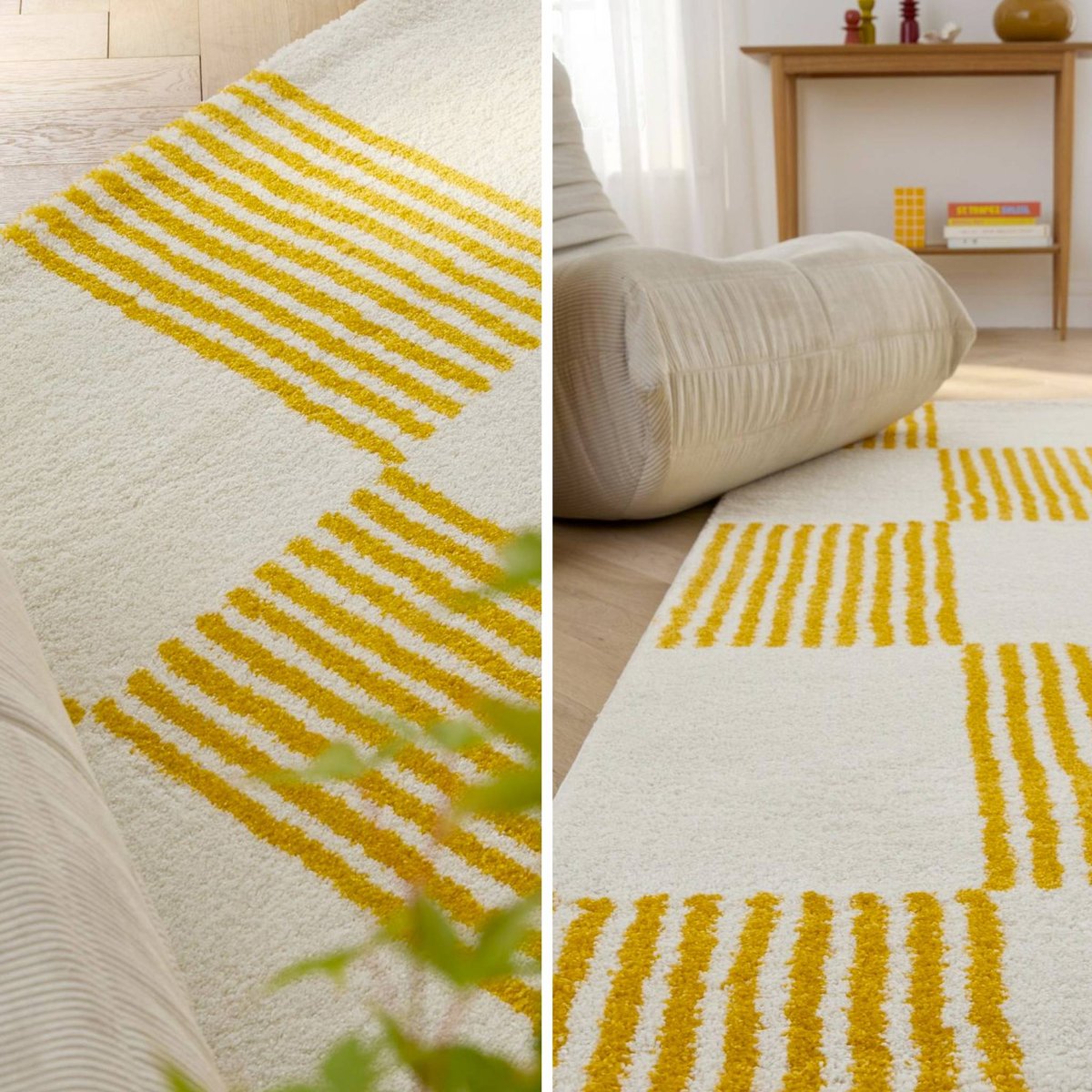 Tapis intérieur rectangulaire damier FERGEW jaune, SWEEEK