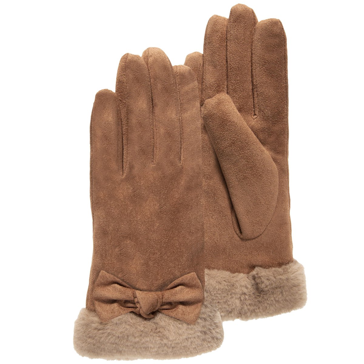 Gants tactiles, chauds, doublés imitation fourrure, taille unique brun camel, ISOTONER