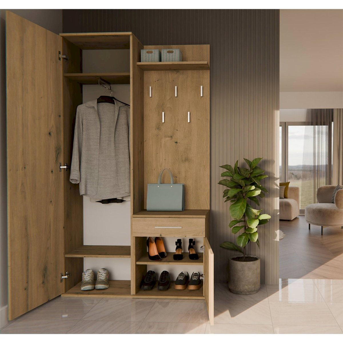 Vestiaire d'entrée avec armoire et miroir cachemire, RECOLLECTION