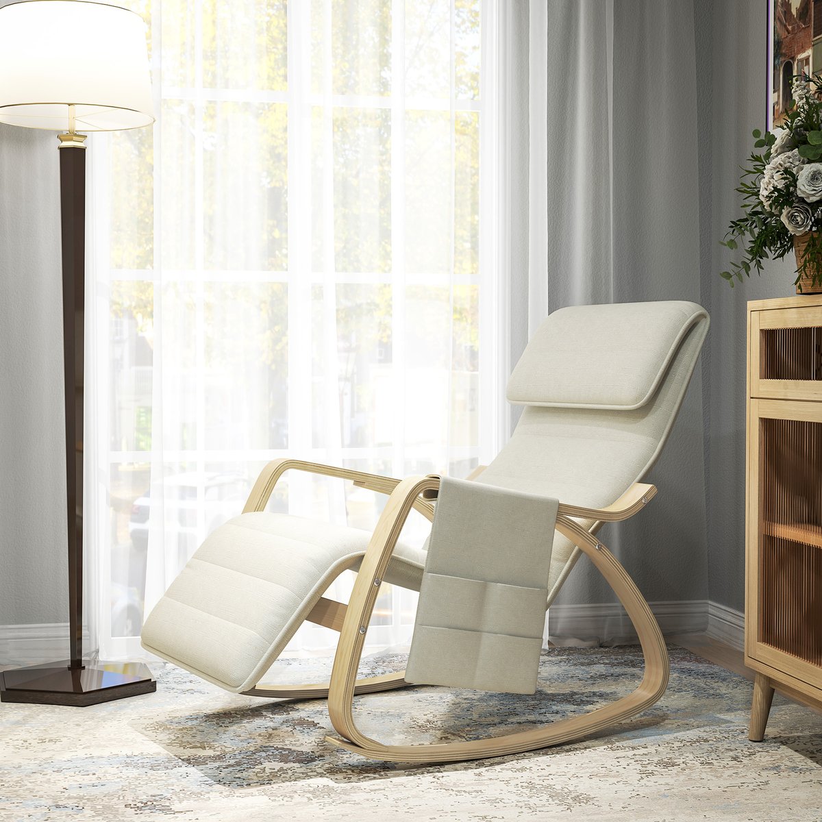 Fauteuil à bascule Lin Crème crème, HOMCOM