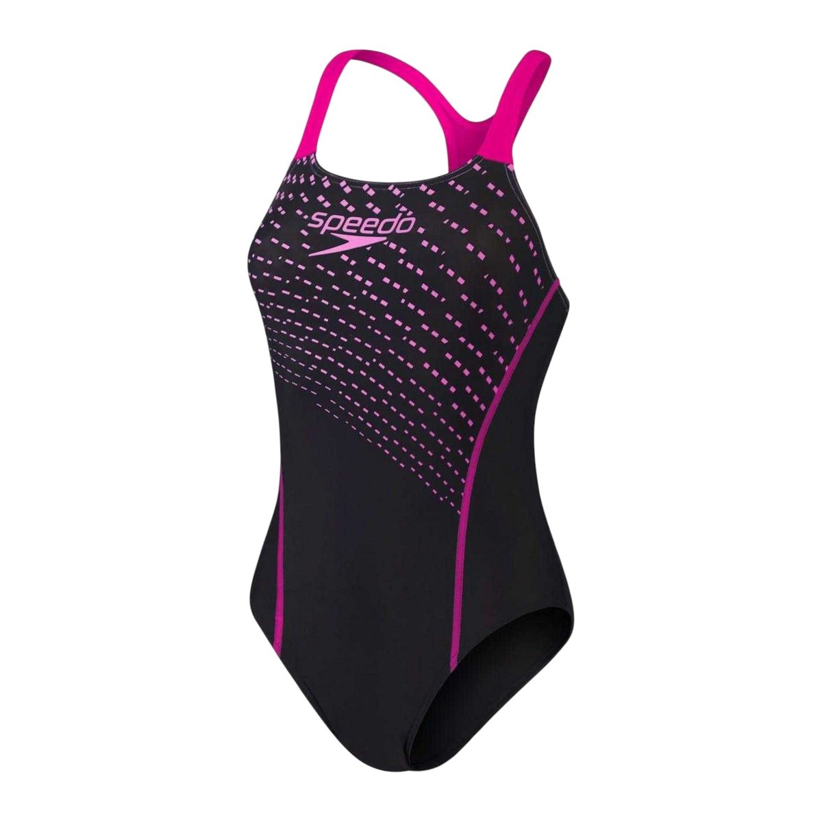 Maillot de bain 1 pièce motif/style imprimé MEDLEY noir / rose violet imprimé, SPEEDO