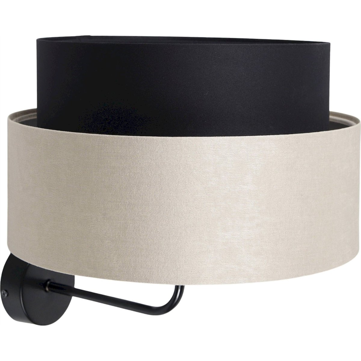 Applique murale ronde en tissu, DUO ELLEGANT noir satiné et beige brillant, BPS KONCEPT