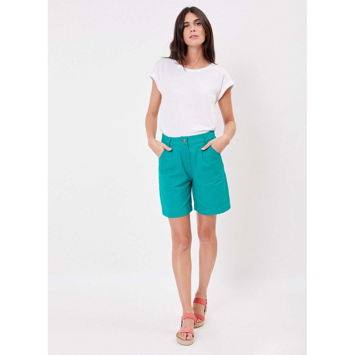 Bermuda coton uni SORIA vert cyan foncé, LA FIANCÉE