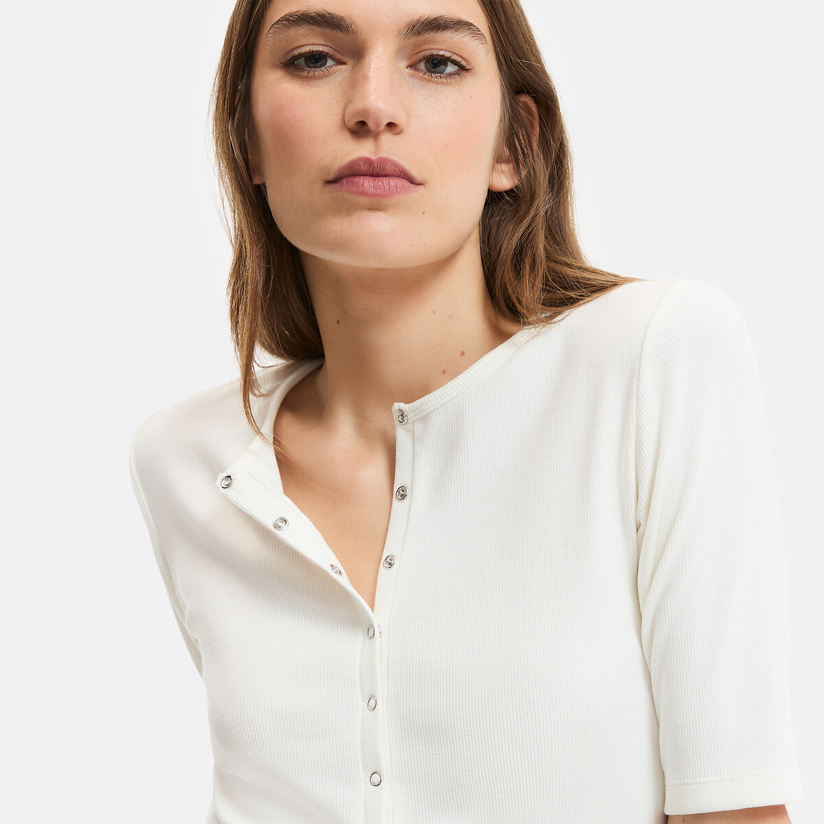 T-shirt scollo tunisino, maniche corte avorio, LA REDOUTE COLLECTIONS
