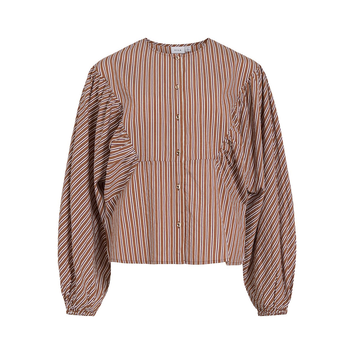 Gestreifte Bluse mit Rundhalsausschnitt rayé marron/blanc, VILA