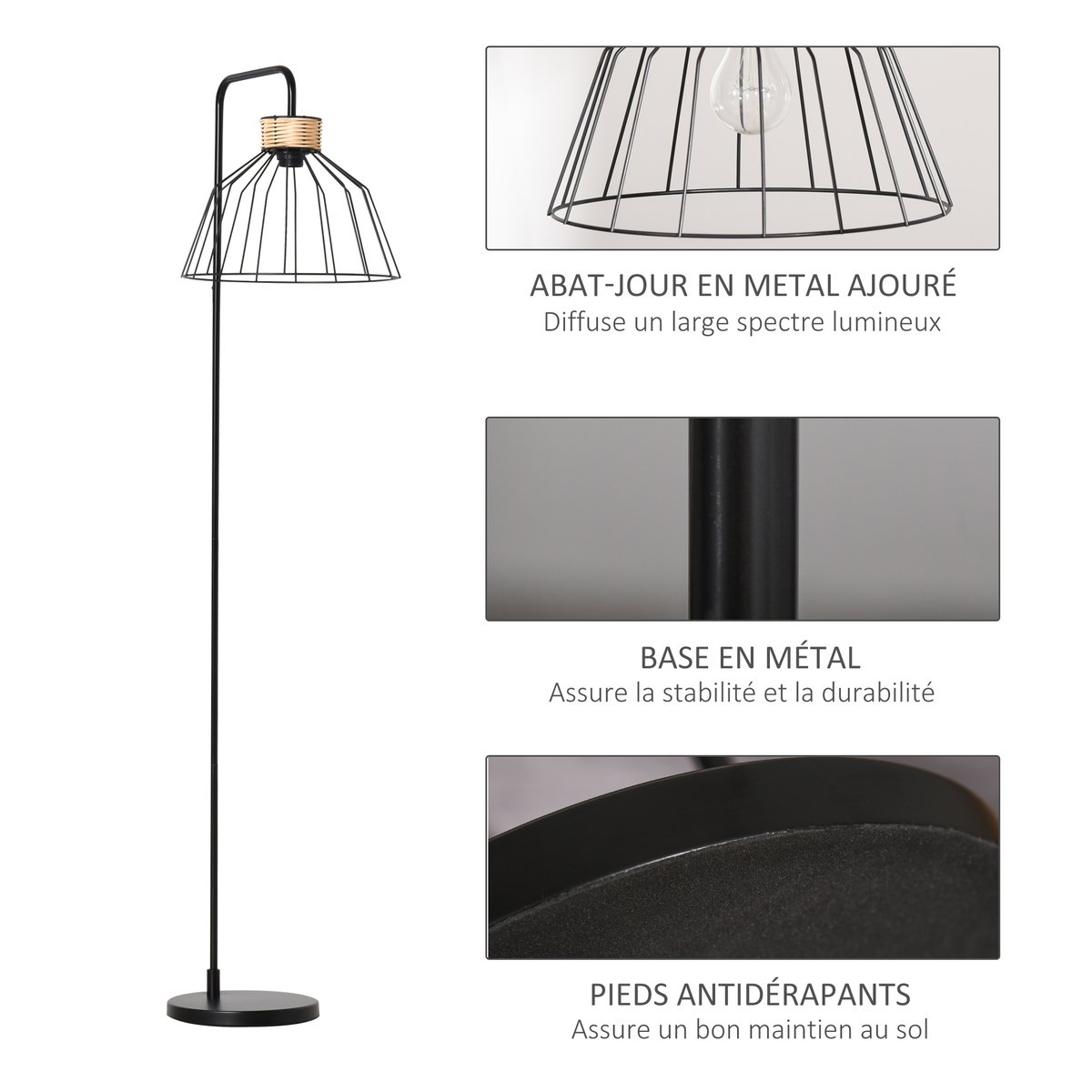 Lampadaire Métal Noir noir, HOMCOM