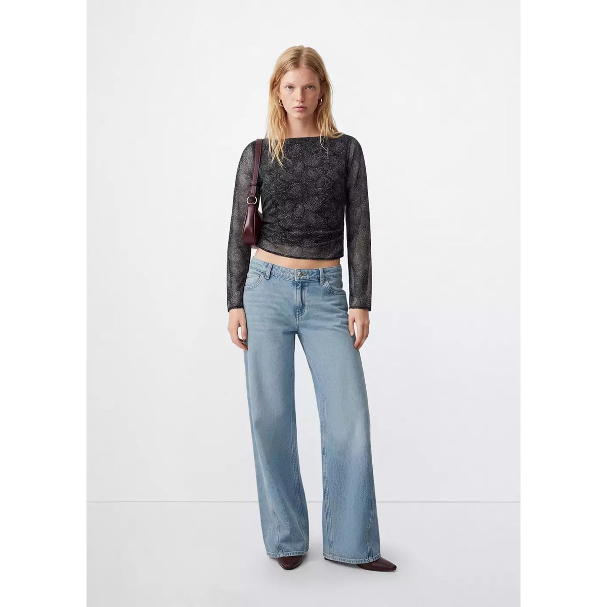 Blouse paisley col bateau noir, MANGO TEEN
