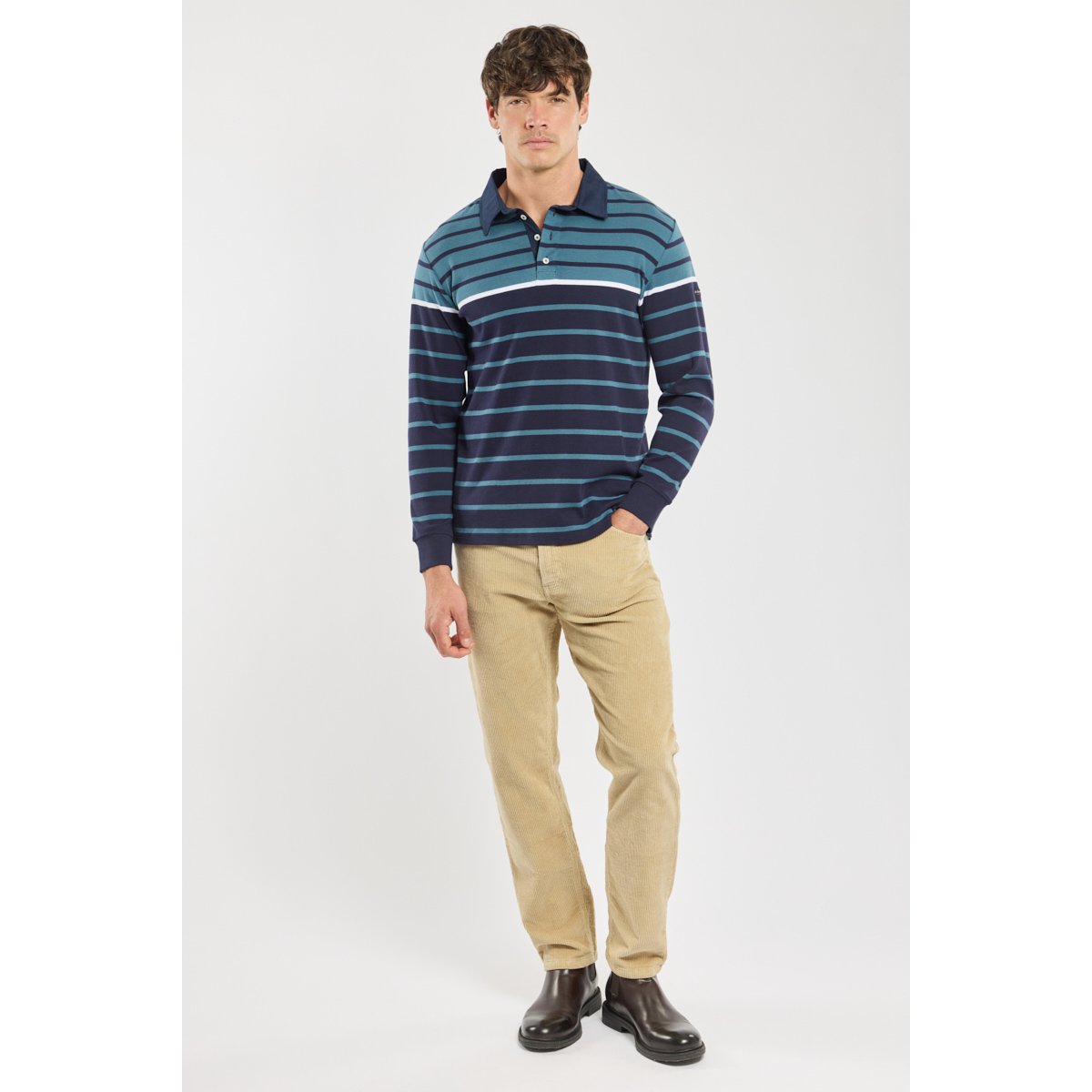 Polon manches longues - coton navire/teal/blanc, ARMOR-LUX