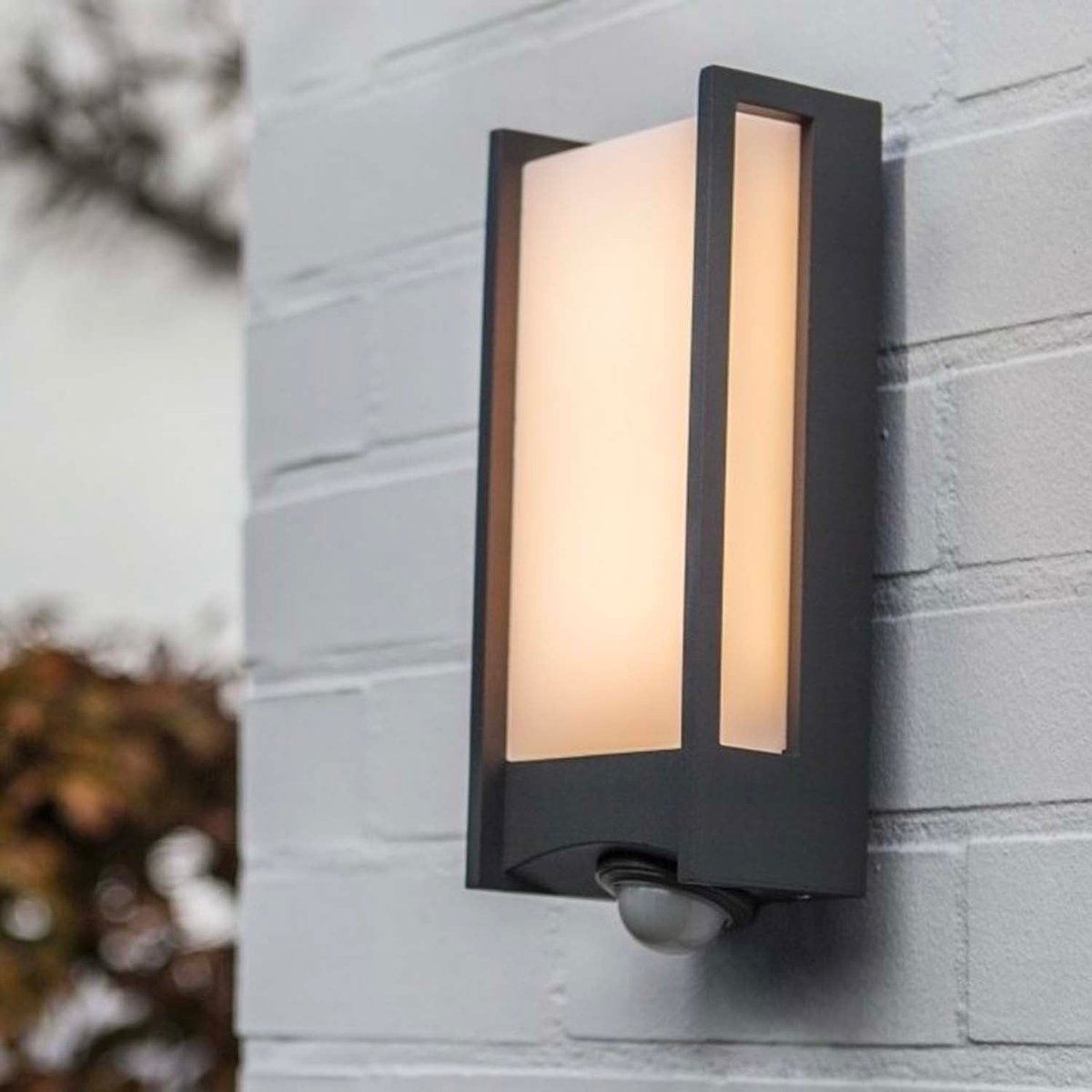 Applique murale d'extérieur sur secteur avec détecteur de mouvement QUBO GREY SENSOR aluminium gris LED blanc chaud H7,6cm dark grey, LUMISKY