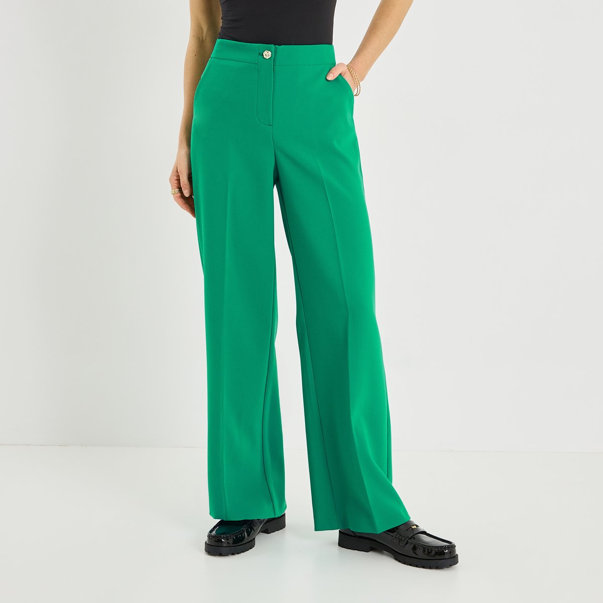 Pantalon large taille élastiquée vert, GRAIN DE MALICE