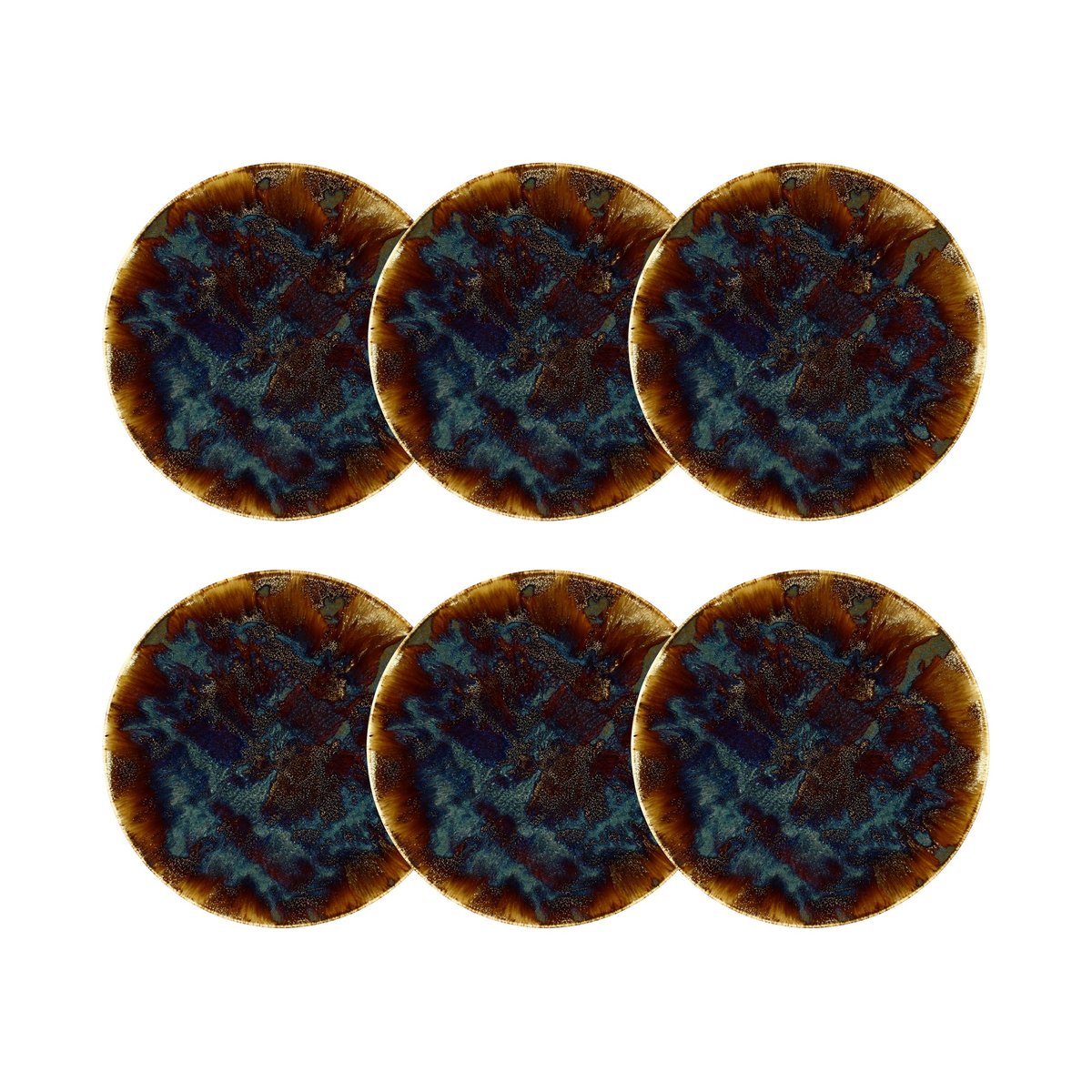 Lot de 6 assiettes plates en porcelaine 27cm, VOLCANO marron, NOVASTYL