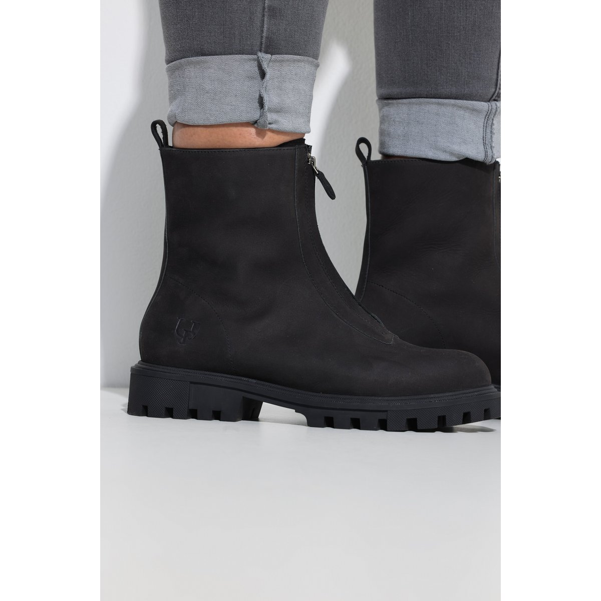 Bottes en nubuck , pied large noir, ULLA POPKEN