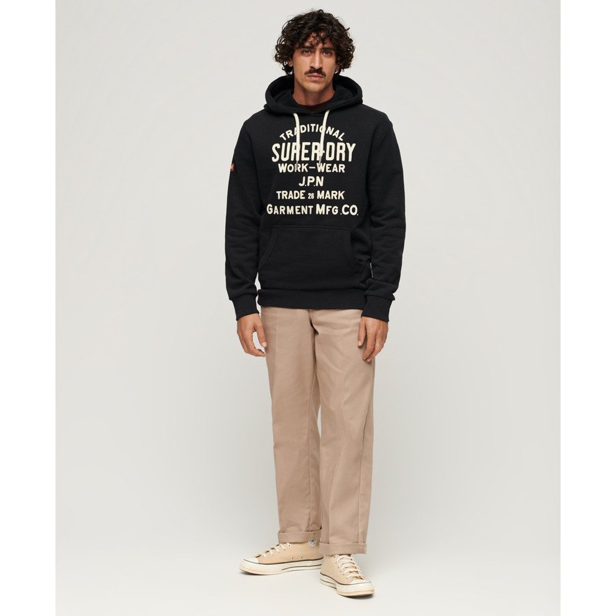 Sweat à capuche et motif floqué Workwear noir nero chiné, SUPERDRY