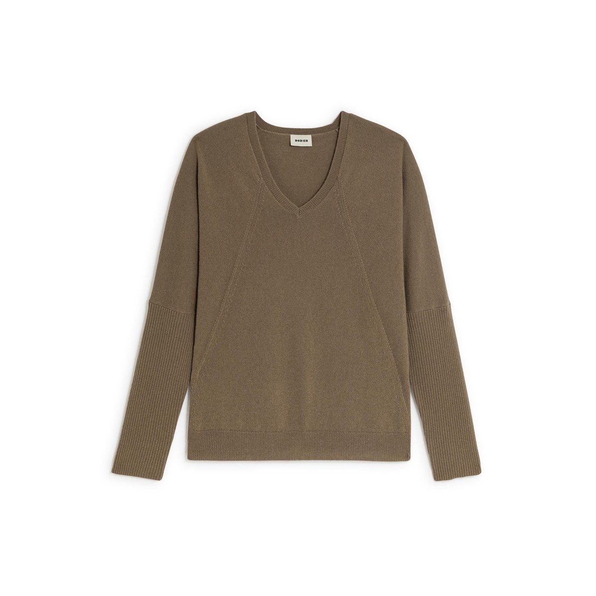 Pull col V oversize en cachemire marron havane, RODIER
