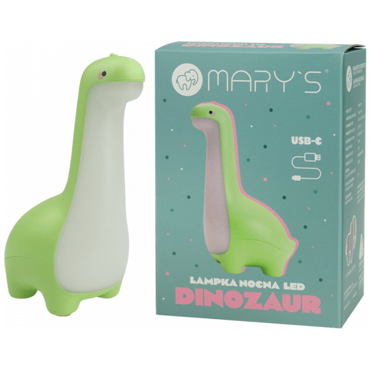 Veilleuse rechargeable Dinosaure blanc, vert, MARY'S