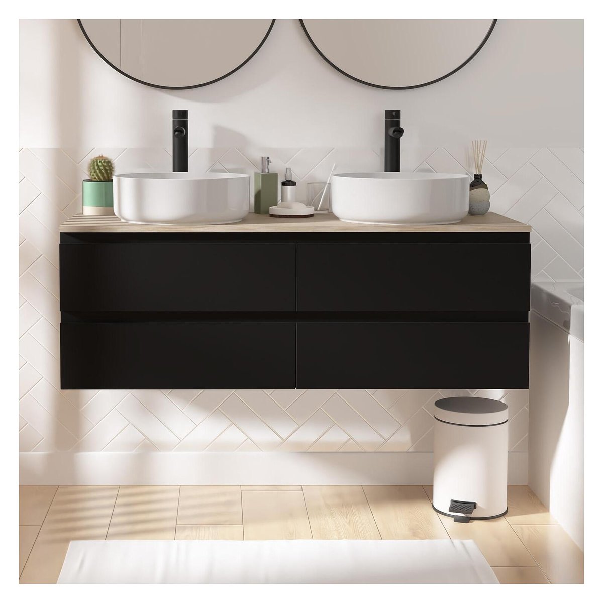 Ensemble meuble double vasque suspendu 120cm SORRENTO noir, MOB IN