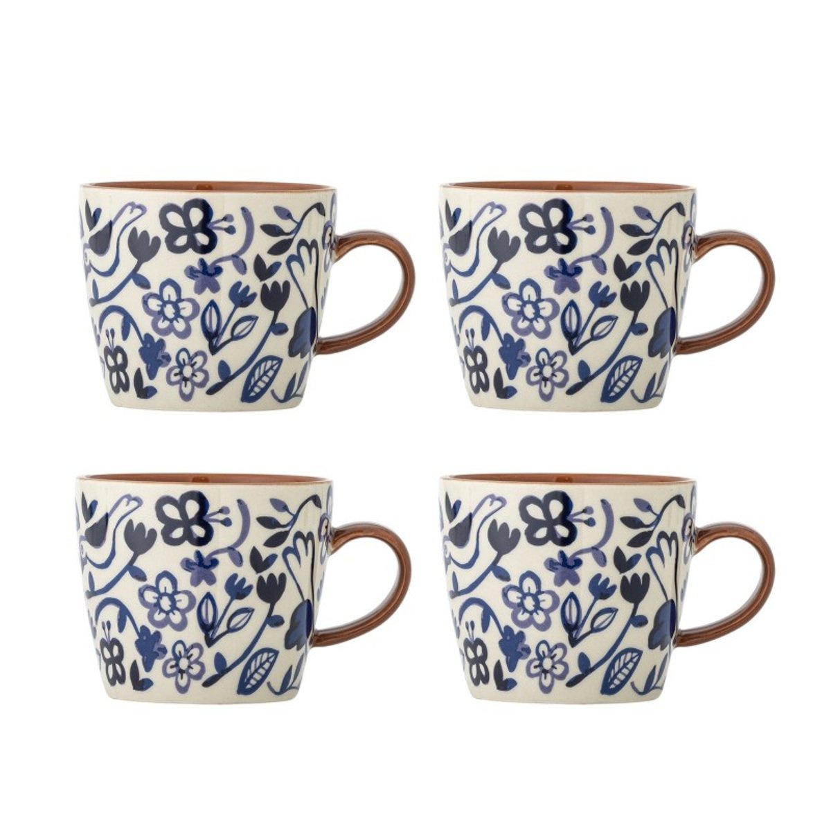 Mugs grès motif floral Figuria set de 4 bleu, BLOOMINGVILLE