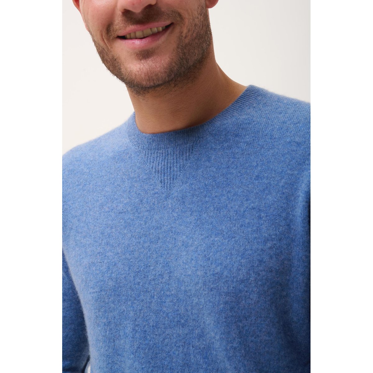Pull Col Rond Bleu Denim Noe bleu denim, JUST CASHMERE