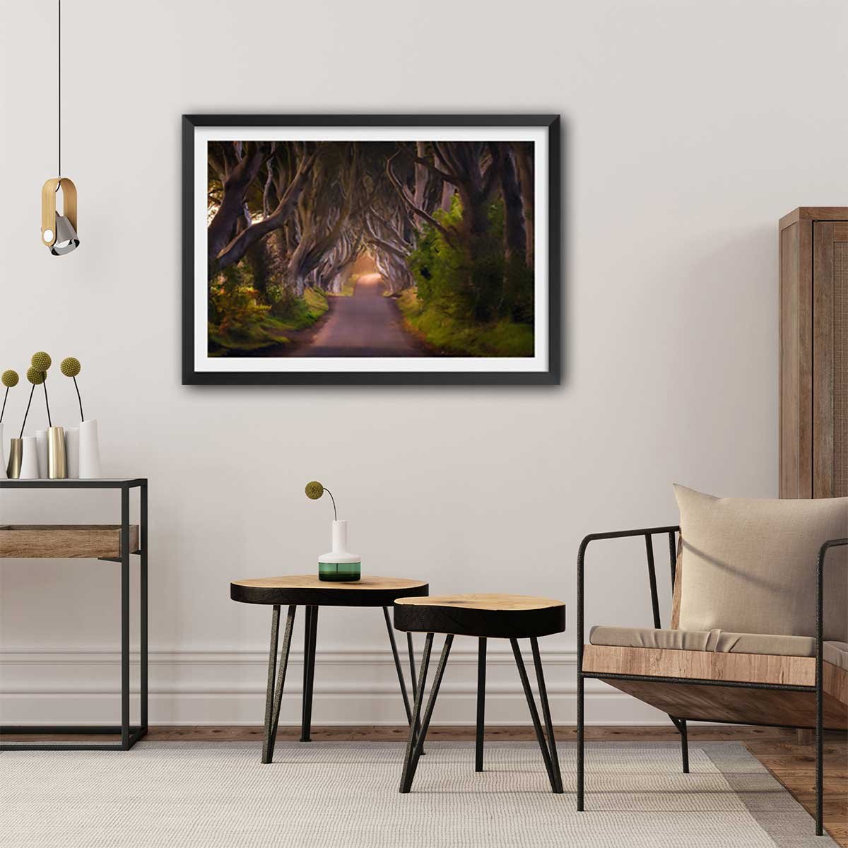 Affiche nature arbres enchanteurs affiche + cadre en bois - noir, HEXOA