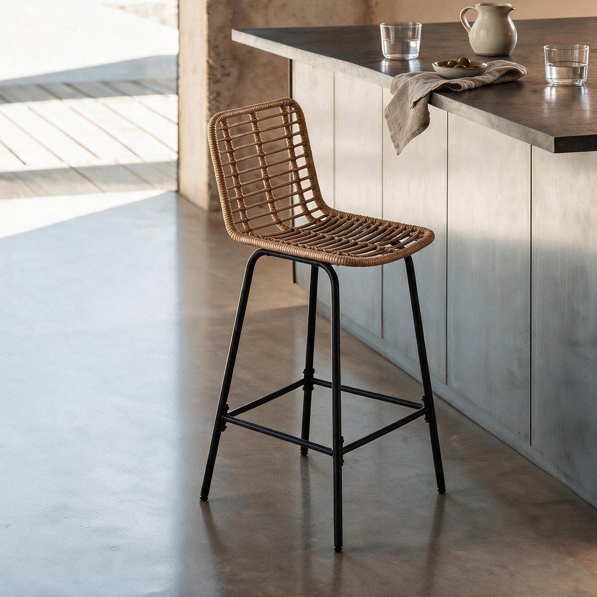 Lot de 2 tabourets de bar en rotin, BANGKOK marron, NORDLYS