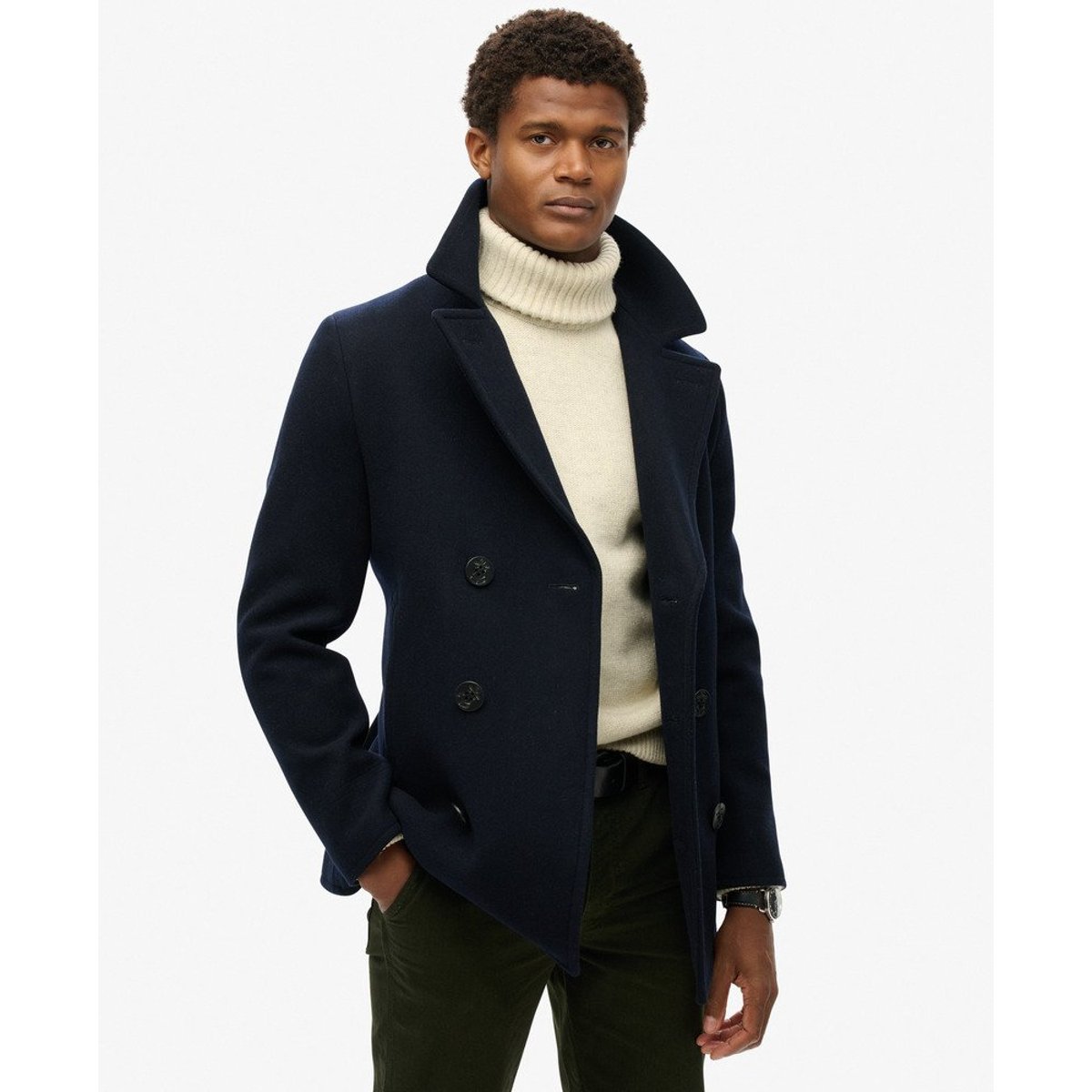 Manteau Caban en Laine Mélangée - The Merchant Store bleu marine éclipse, SUPERDRY