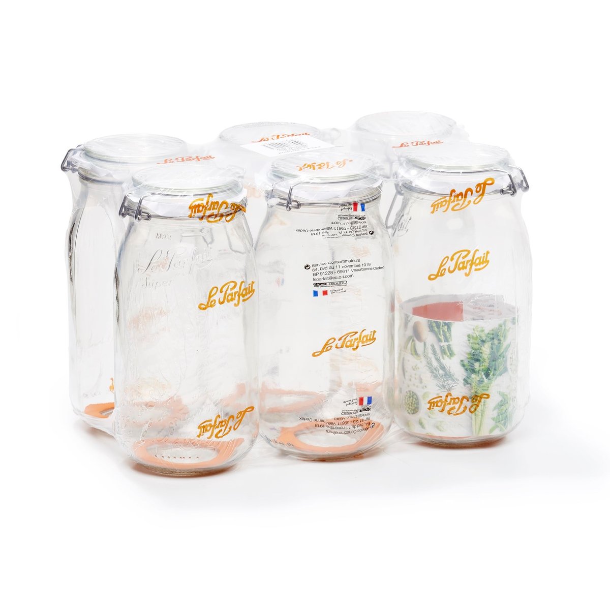 Lot de 6 bocaux en verre 2l, LE PARFAIT transparent, LE PARFAIT