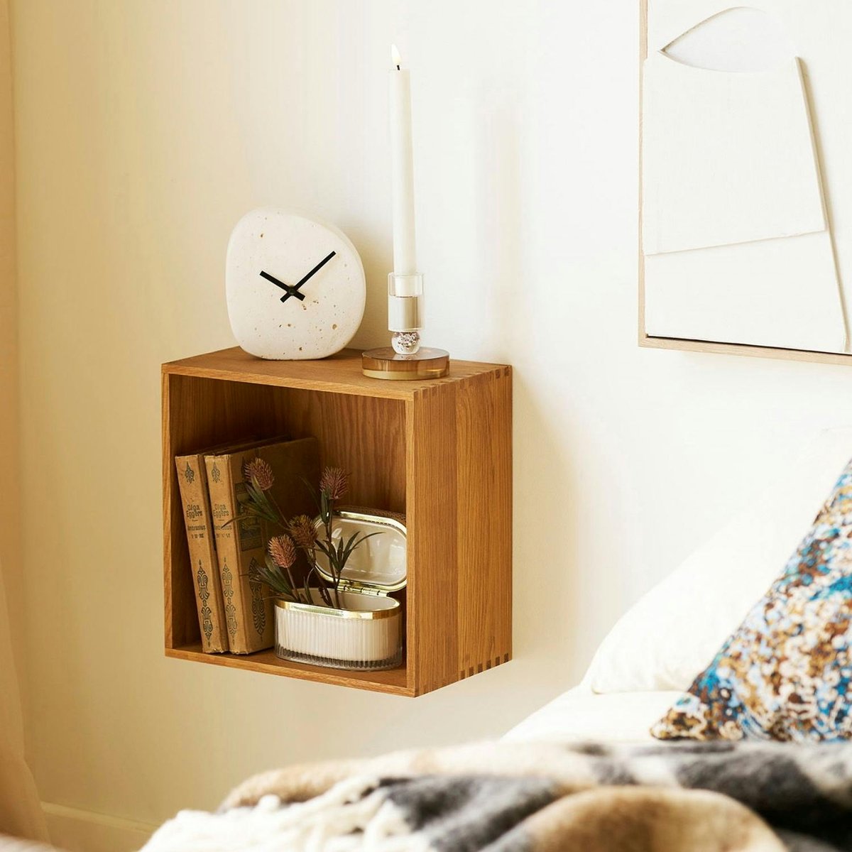 Etagère cube murale en bois de chêne 30 cm VARDE bois naturel, PIER IMPORT