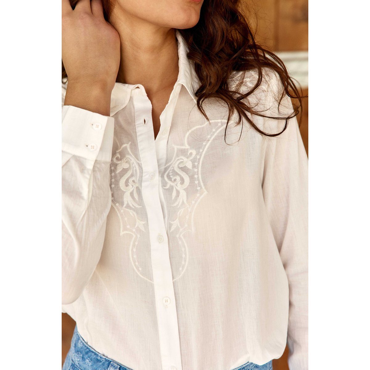 Chemisier manches longues col chemise uni CHAWIE 11-ecru, LA PETITE ETOILE