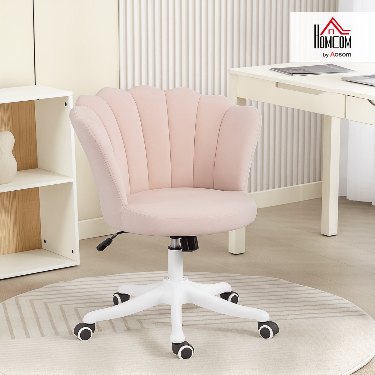 Chaise de bureau Velours (100% polyester) rose et blanc, HOMCOM