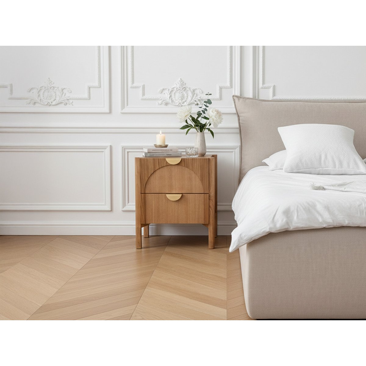 Table de chevet Placage Naturel, LOLA marron clair, BOBOCHIC