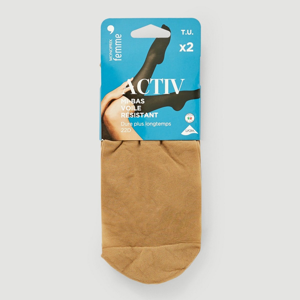 Lot de 2 paires de mi-bas voile résistant ACTIV naturel, MONOPRIX