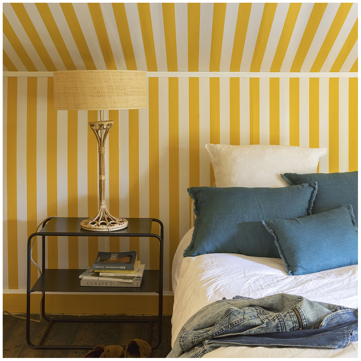Pied de lampe en rotin beige, BLANC D’IVOIRE