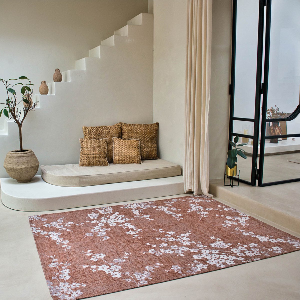 Tapis intérieur/extérieur tissé plat BURGUNDY rose, NOVATREND