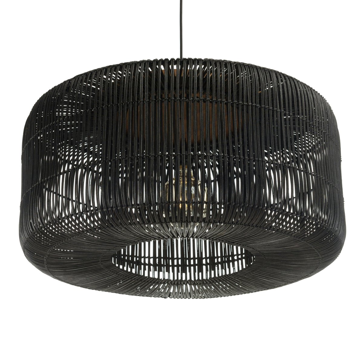 Suspension en rotin ronde 76cm FOLELLI noir, PIER IMPORT