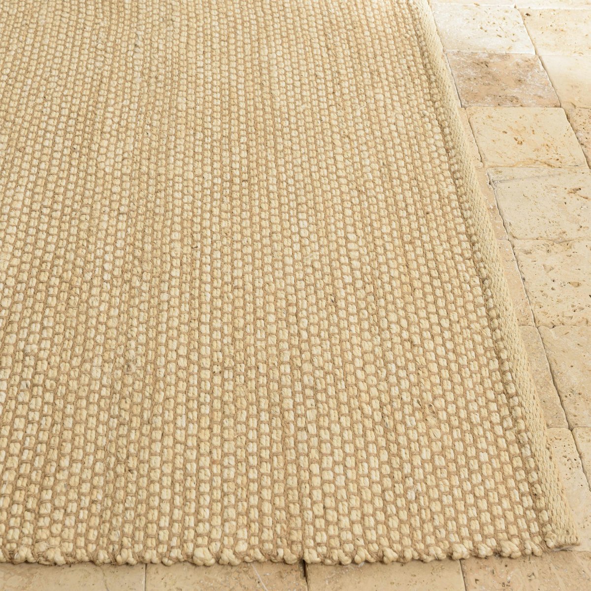 Tapis rectangulaire 160 x 230 cm jute et coton couleur sable ecru, PIER IMPORT