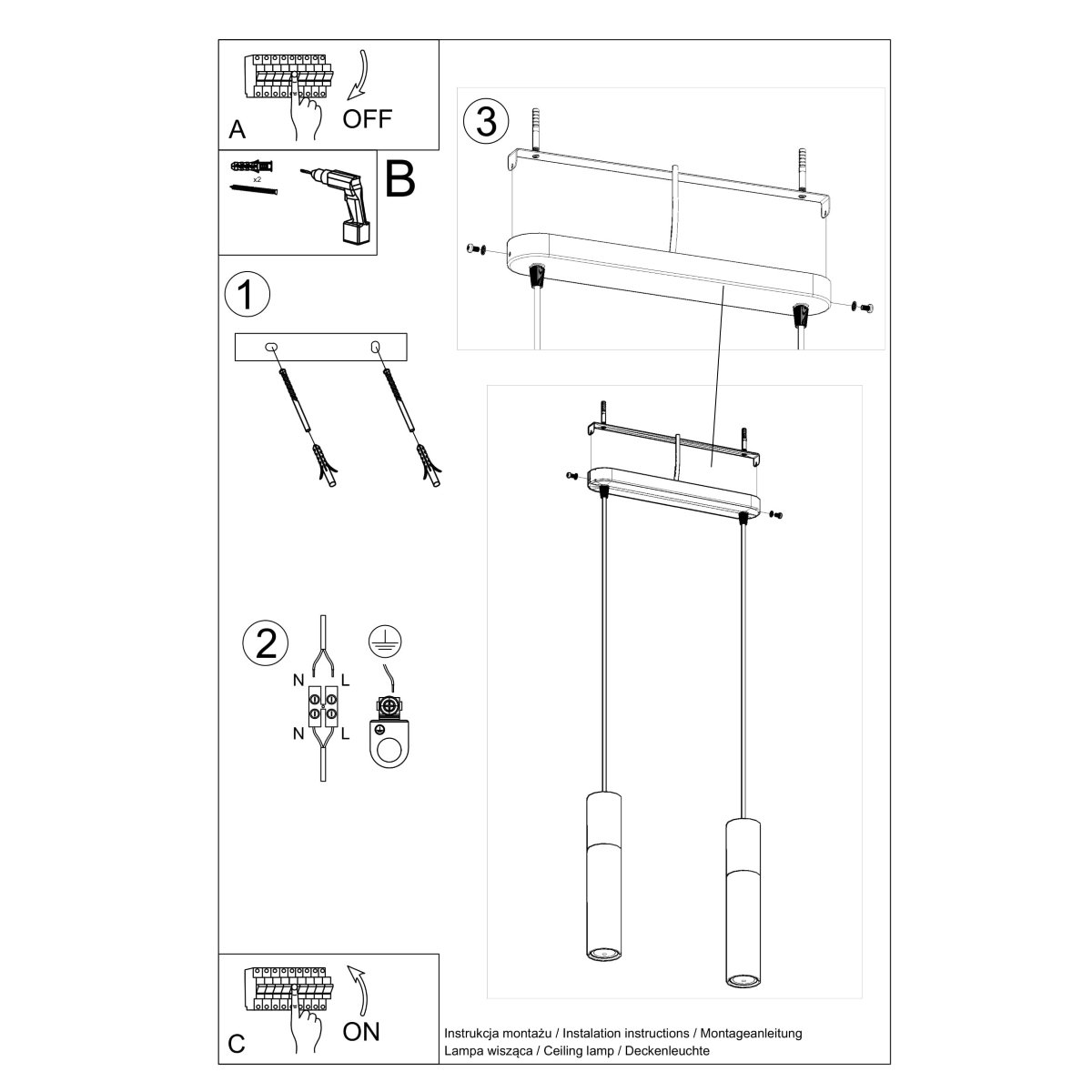 Suspension Acier Bois Naturel/Noir GU10 2 Pablo marron, EDEN