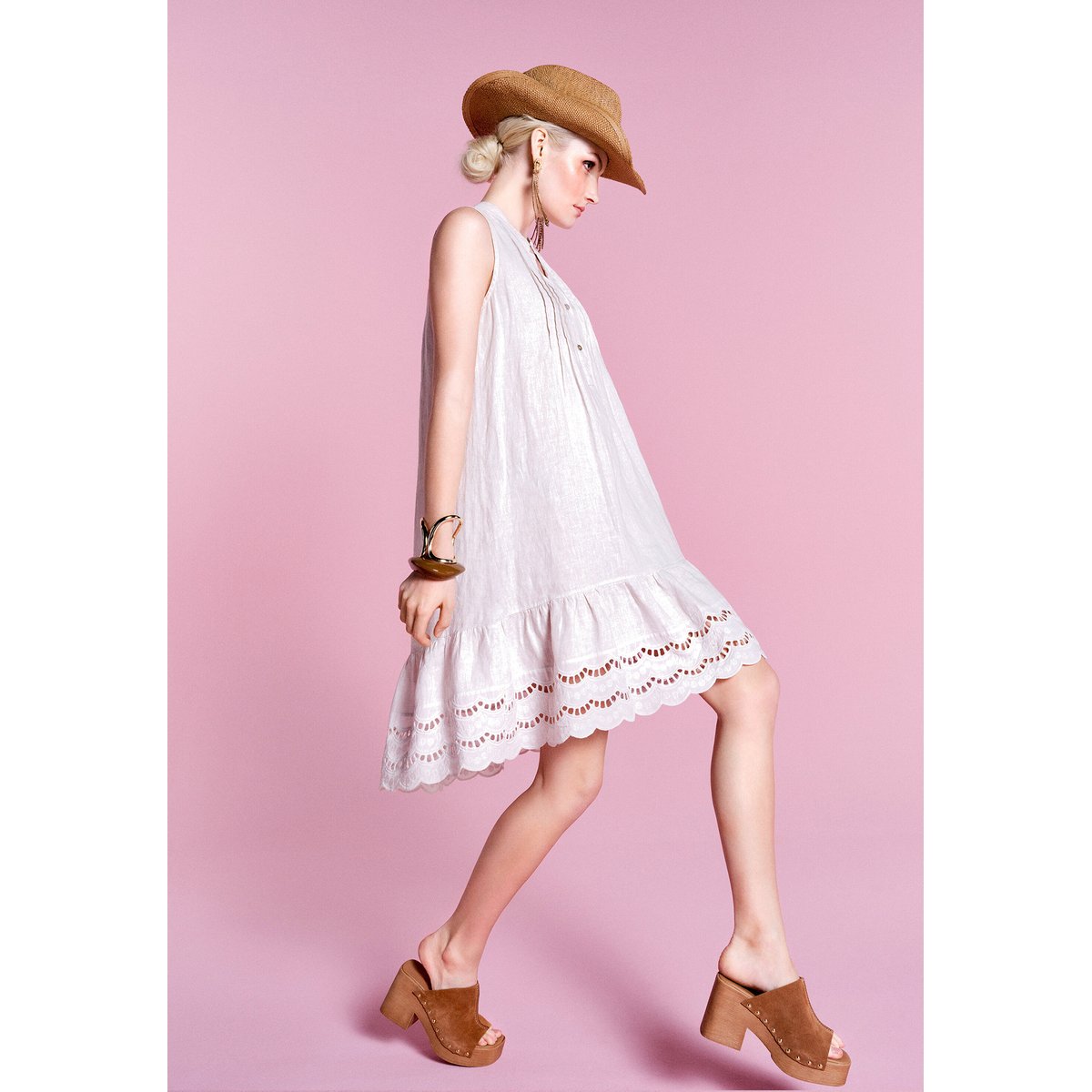 Robe casual à broderies white sand, CARTOON
