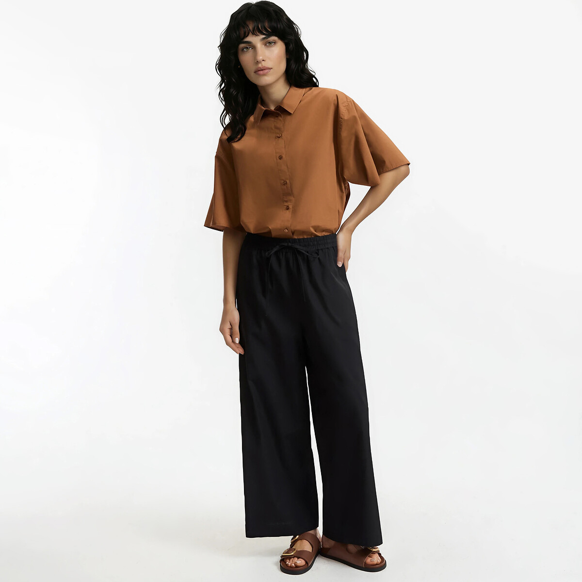Pantaloni larghi con vita elasticizzata nero , LA REDOUTE COLLECTIONS