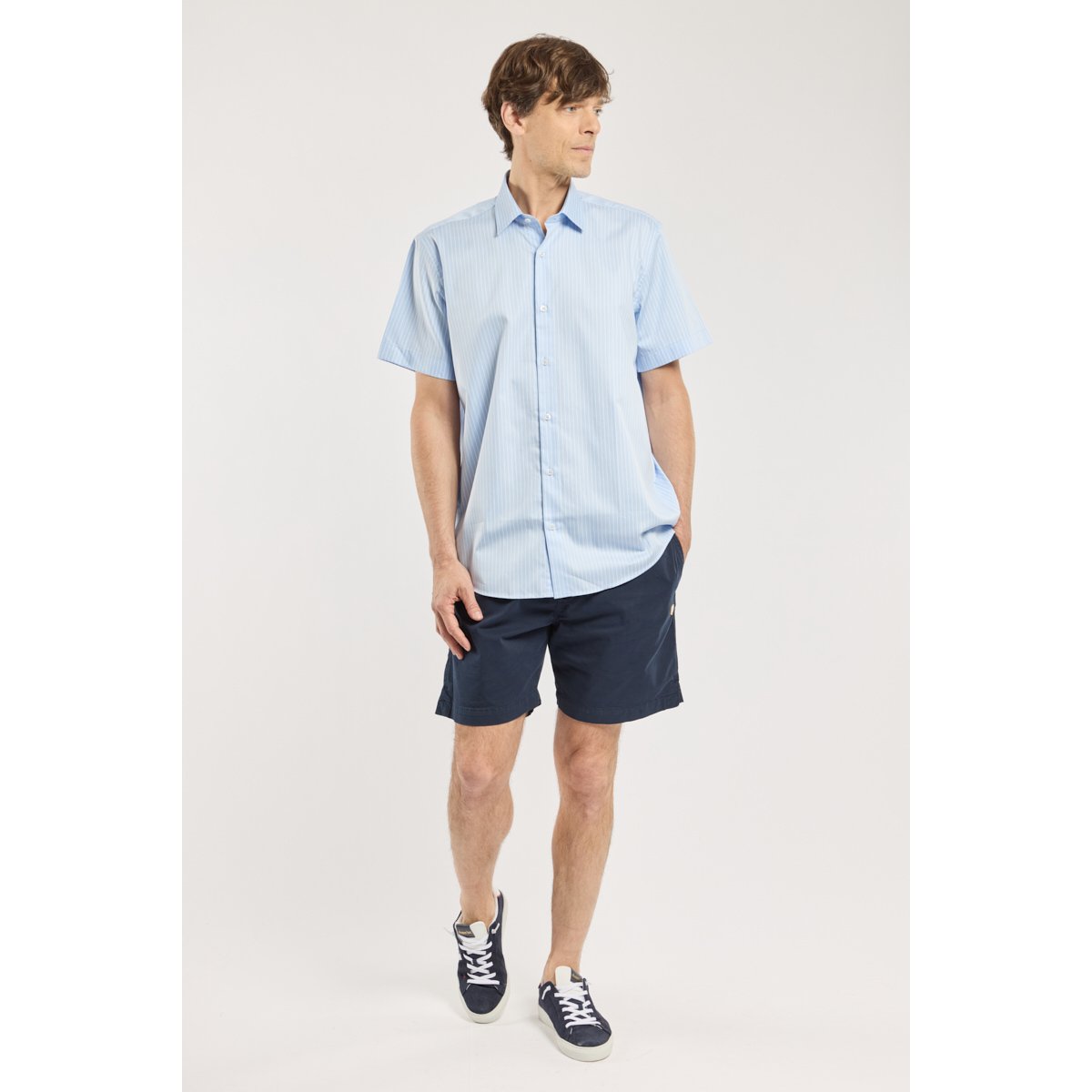 Chemise coupe confort en coton ciel/blanc, ARMOR-LUX