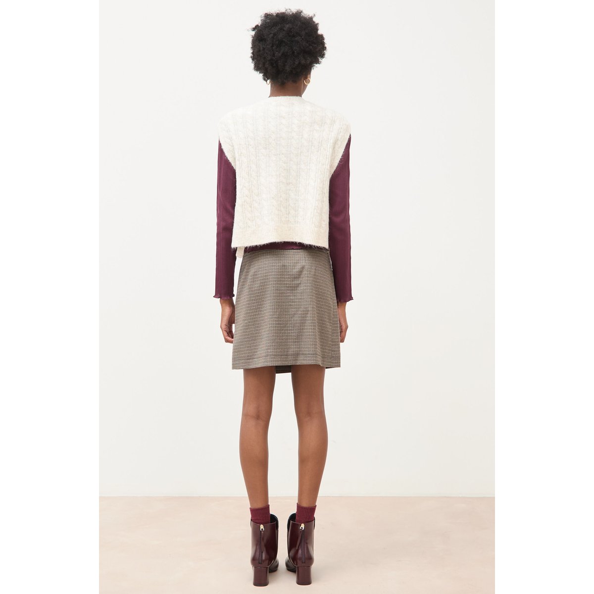 Pull droit cropped sans manches creme, BONOBO