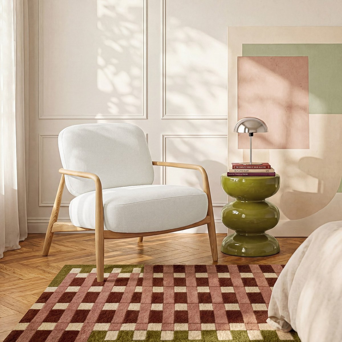 Fauteuil en tissu et bois massif VELIKA crème, HABITAT