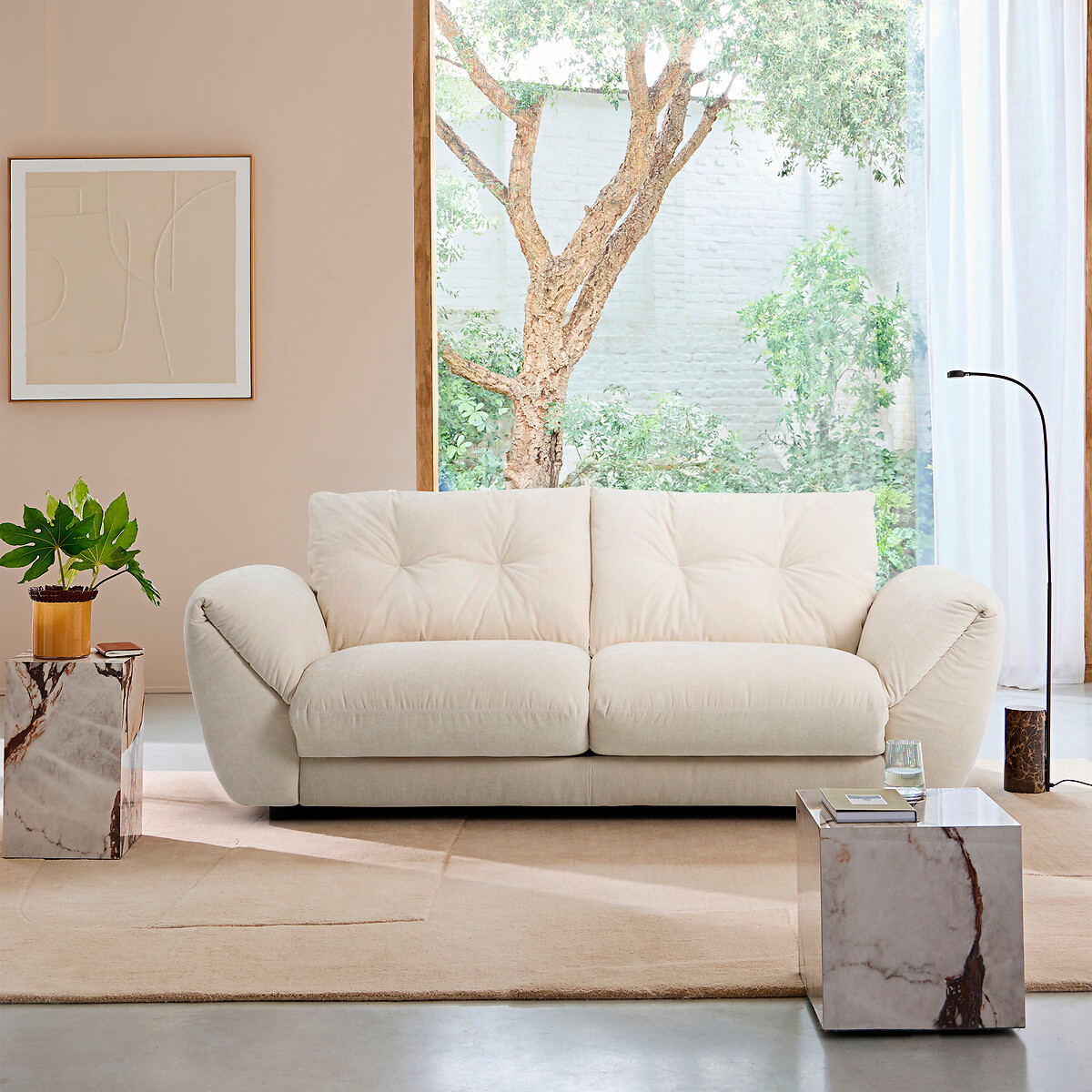 Canapé 3P convertible velours chenille, Edgar blanc, AM.PM