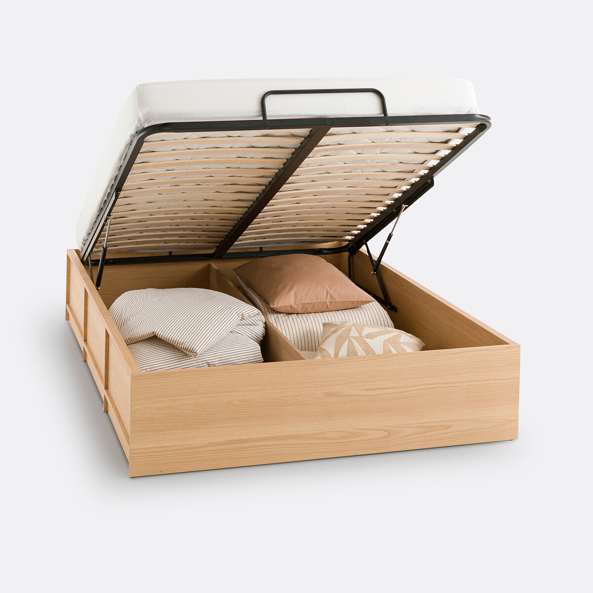 Lit coffre avec sommier relevable, SENSSIA plaqué chêne naturel, LA REDOUTE INTERIEURS