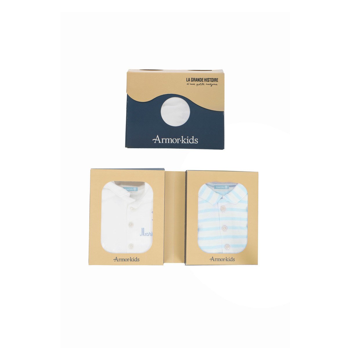 Lot de 2 bodies col marin en coton BRENDAN BABY blanc/nuage, ARMOR-LUX