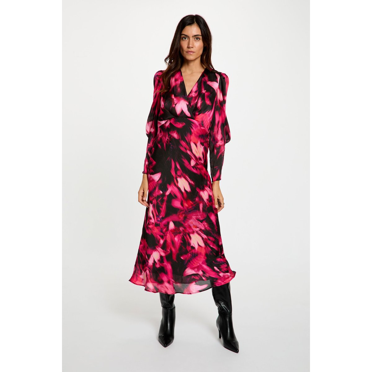 Robe voile col v multicolore, MORGAN